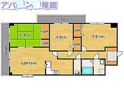 サーパス堀之内 3LDKの間取図画像
