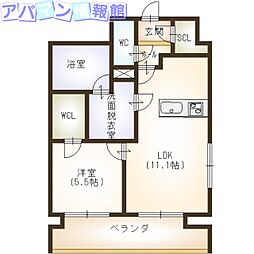 オクト川端町 1LDKの間取図画像