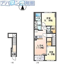 ヴァンヴェール 2階2LDKの間取り