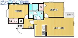 レンテム寺尾 2LDKの間取図画像