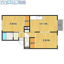 ウエストグランディールB 2DKの間取図画像