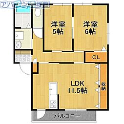 プリムローズA 2LDKの間取図画像