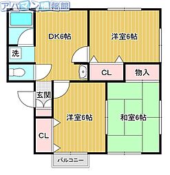 ハイムクローバー2 3DKの間取図画像