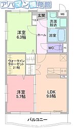 サニーサイドアップ弐番館 2LDKの間取図画像