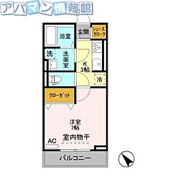 プランドール松美台 1Kの間取図画像