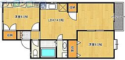 サンシティー小針A 2LDKの間取図画像