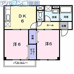 ビバーチェA 2DKの間取図画像