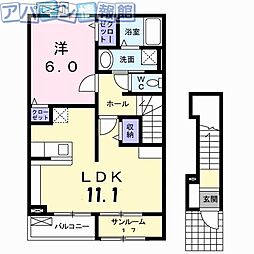 グランソレイユ 1LDKの間取図画像