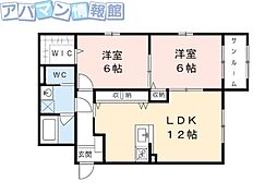 シャンドラ 2LDKの間取図画像