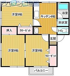 プティシャトー 3DKの間取図画像