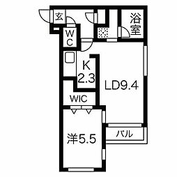 GARBO新札幌（ガルボ新札幌） 2階1LDKの間取り