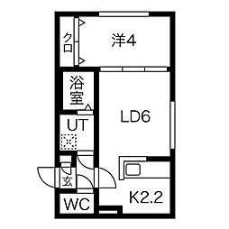グランド中の島 1LDKの間取図画像