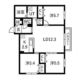 札幌市西区山の手三条3丁目マンション 3LDKの間取図画像