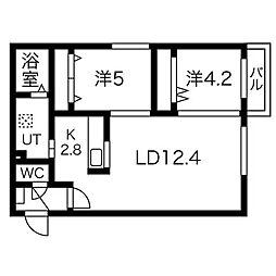 ハルトラーテ山鼻2 2LDKの間取図画像