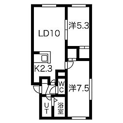 パインハート菊水2 2LDKの間取図画像