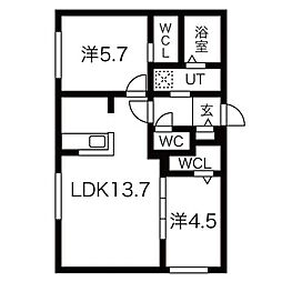 Lien新さっぽろ 2LDKの間取図画像
