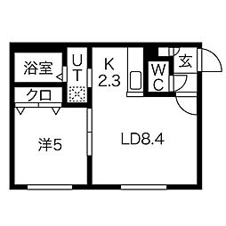GrandirMARUYAMAWEST 1LDKの間取図画像