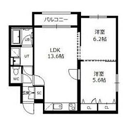 クレストパレス菊水 2LDKの間取図画像