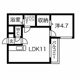 プリヴィエール西町 1LDKの間取図画像