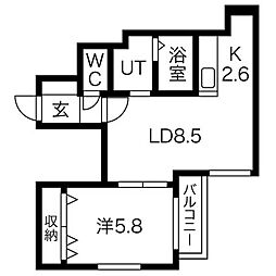 ライトニングビル 1LDKの間取図画像
