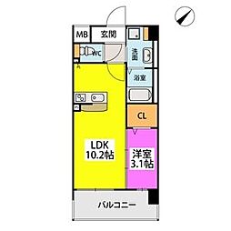 フルハウス高宮 4階1LDKの間取り