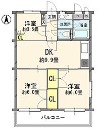 ブリリアンス南浦和 3DKの間取図画像