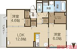 シエル・クレール 2LDKの間取図画像