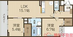 仮称)東正雀アパート 2LDKの間取図画像