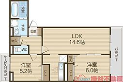 万博ハイステージ 2LDKの間取図画像