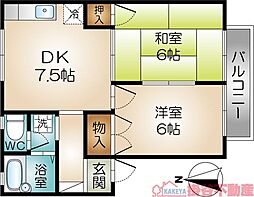 サンソレイユ1 2DKの間取図画像