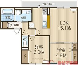 D-residence南茨木II 2LDKの間取図画像