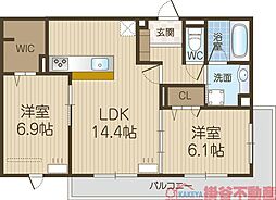 D-residence南茨木II 2LDKの間取図画像