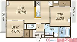 TORISIA千里丘I 2LDKの間取図画像