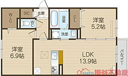 レセンテ南茨木 2LDKの間取図画像