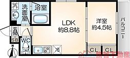パストラル高美 1LDKの間取図画像