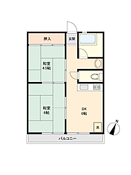 佐川コーポ 2DKの間取図画像