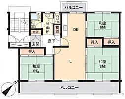 狭山台第二住宅5-8号棟 3LDKの間取図画像