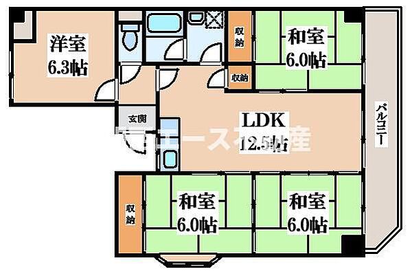 シャトー辰巳 ｜大阪府八尾市青山町4丁目(賃貸マンション4LDK・2階・73.40㎡)の写真 その2