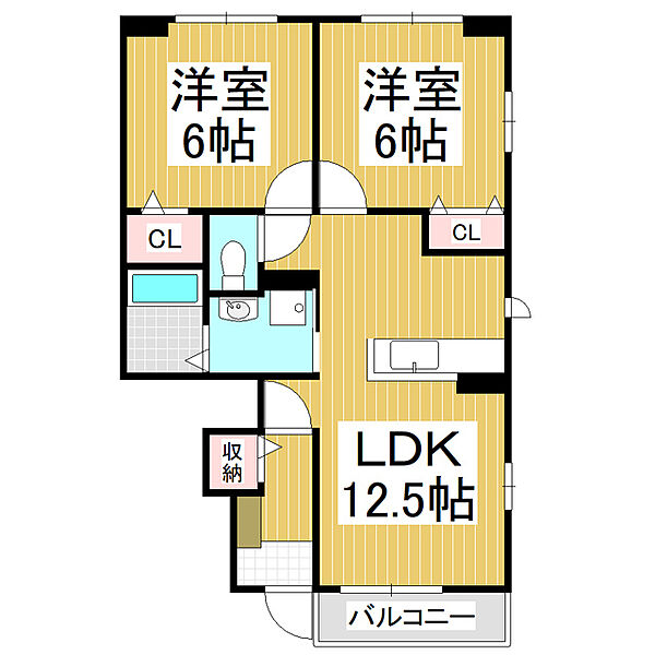 長野県岡谷市長地鎮1丁目(賃貸アパート2LDK・1階・55.23㎡)の写真 その2