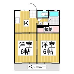 レインボーハイツ 2階2Kの間取り