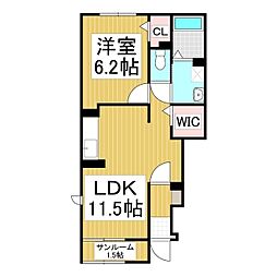 アルペン ディアハイツ 1LDKの間取図画像