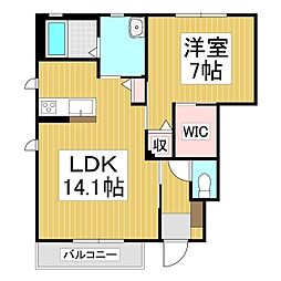 メゾンソレイユA棟 1LDKの間取図画像