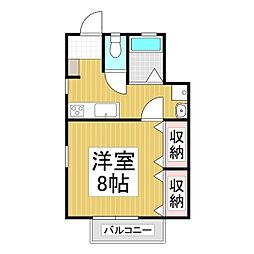 アプルハイツ東棟 1Kの間取図画像