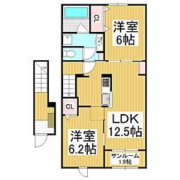 ロジュマンココティエ1 2LDKの間取図画像