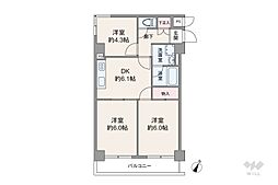 グリーンキャピタル第二笹塚 2DKの間取図画像