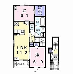 エミールII 2階2LDKの間取り