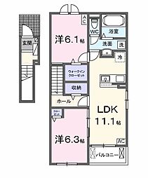 サンデヴォーテII 2LDKの間取図画像