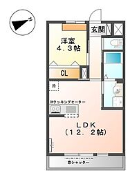 ガーネット 1LDKの間取図画像