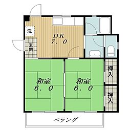 コーポ大島 2DKの間取図画像