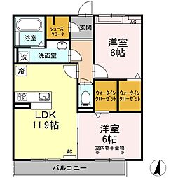 クレシア彩乃 2LDKの間取図画像